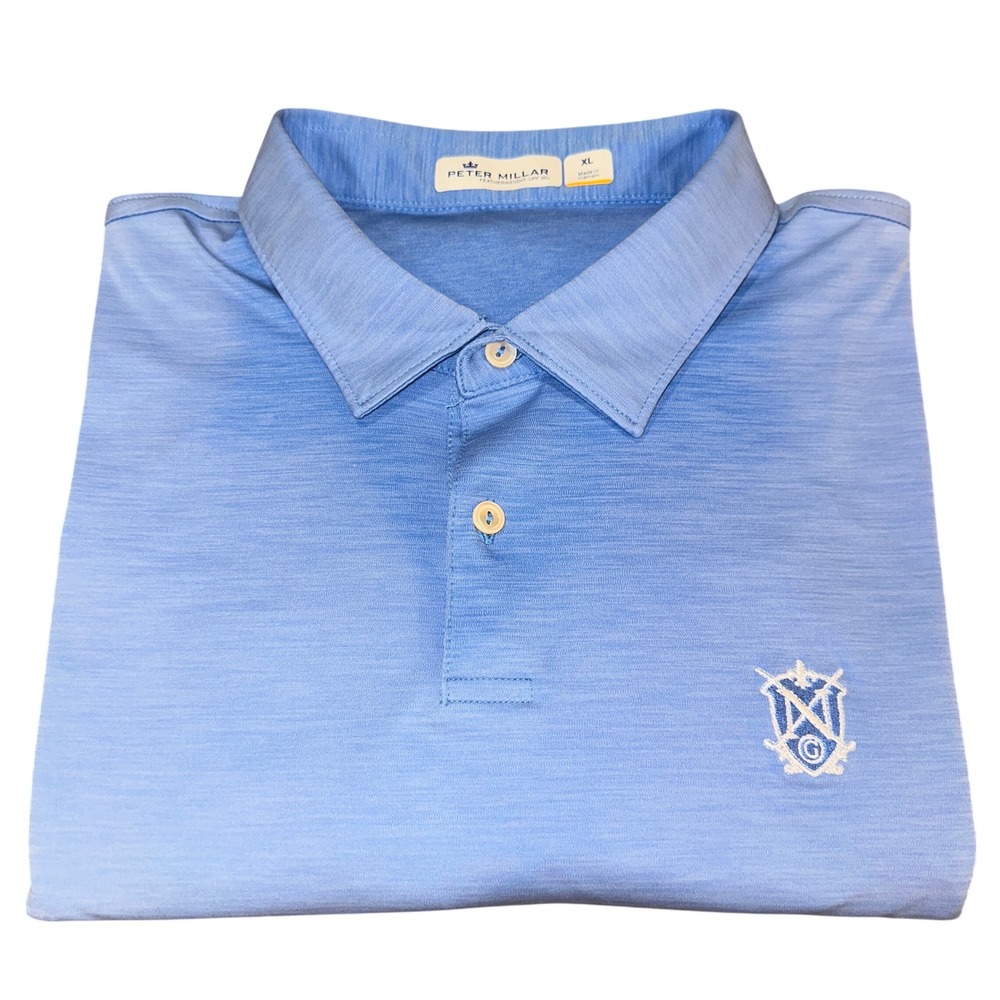 Peter Millar Mens XL Blue Featherweight Polo‎ Naples Grande Golf Club UPF 50+